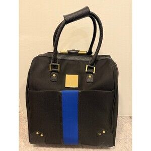 Vince Camuto Black Rolling Underseat Carry-On Luggage Tote Bag Blue Stripe